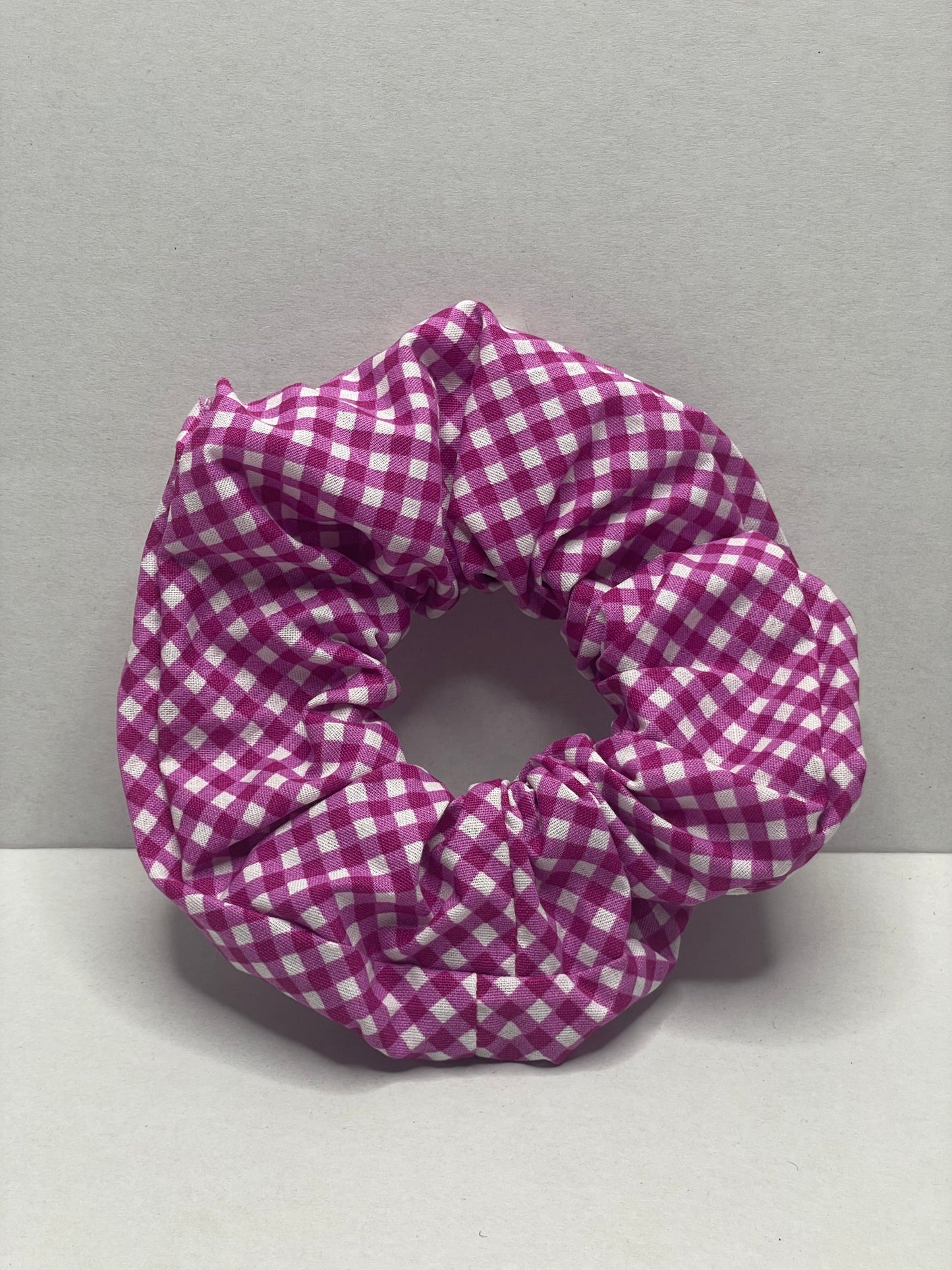 Purple chequered scrunchies