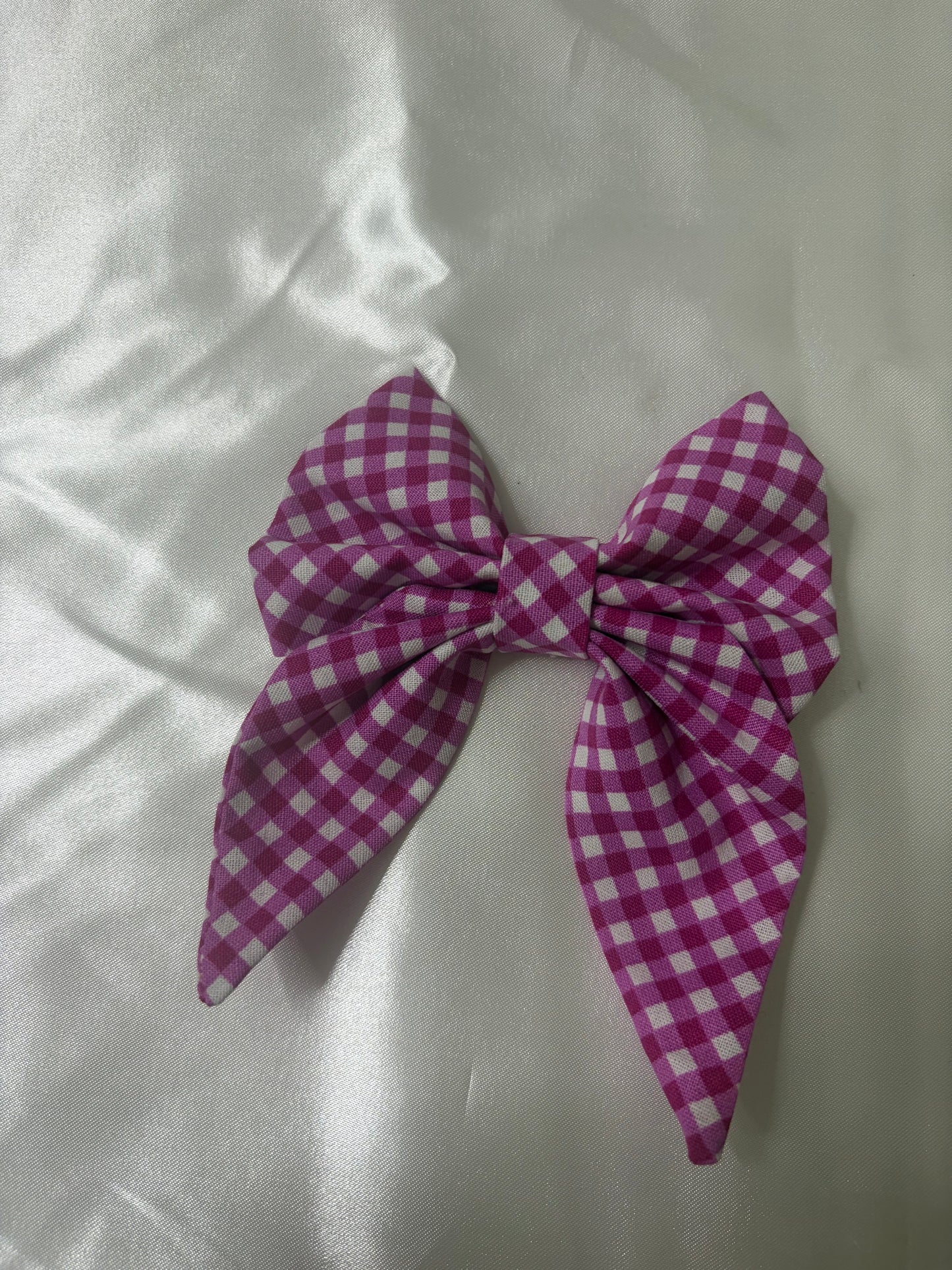 purple checkered bow