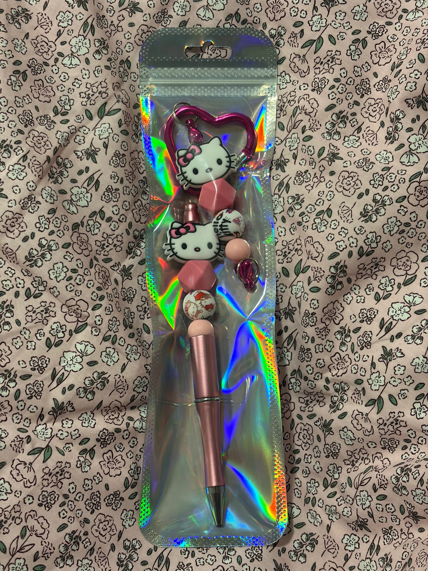 Handmade beaded pen n keyring set