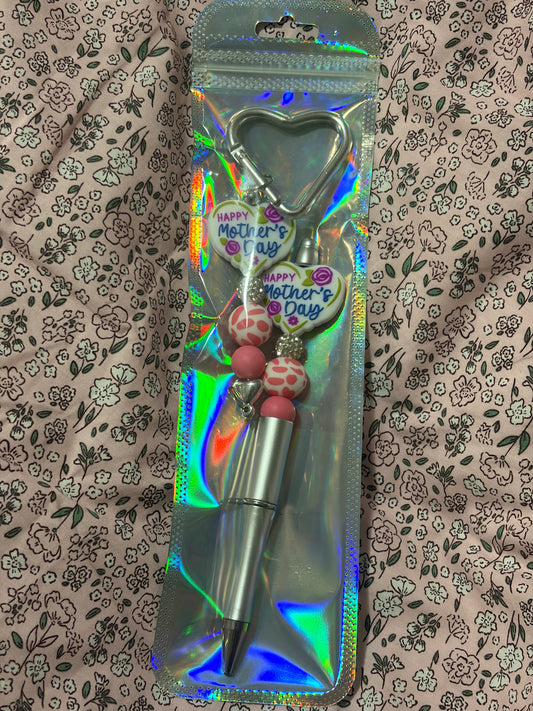 Handmade beaded pen n keyring set