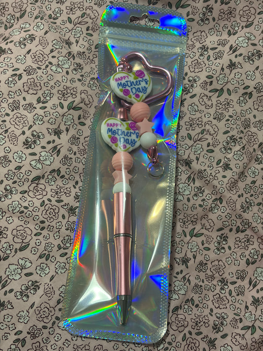 Handmade beaded pen n keyring set